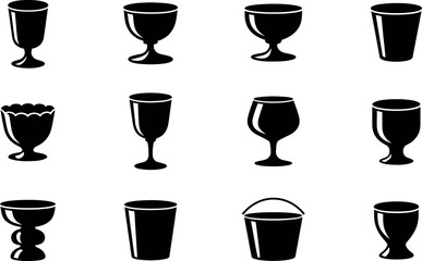 Collection of Black and White Drinkware and Container Icons Graphic Illustration