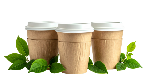 Embrace sustainability eco-friendly paper cups in urban settings for natural living isolated on solid white background PNg form