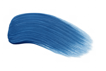 Blue paint brush stroke smudging on transparent background, showing thick textured swatch sample for cosmetics or art designs