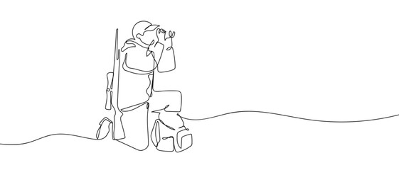 One continuous line design of the forest ranger simple linear style Editable stroke. Doodle vector illustration