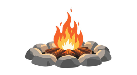 Cartoon campfire with burning logs and stone ring illustration.