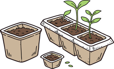 A small green plant is growing in a pot, showing the new life of spring and nature