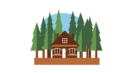 Cozy Cabin Nestled Among Tall Evergreen Trees in a Forest.