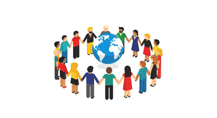 Diverse Group of People Holding Hands Around the Globe.