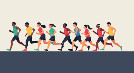 Diverse Group of Runners Sprinting Together in a Race.