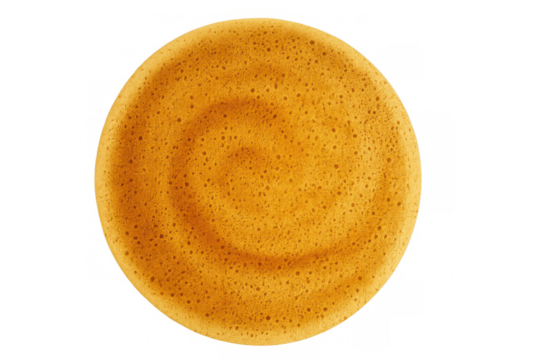 Korean dalgona candy with honeycomb texture. Transparent background with no sugar dusting. Ppopgi biscuit dessert