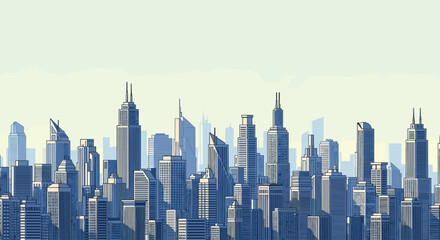 Fototapeta premium Modern City Skyline with Tall Buildings and Clear Sky.