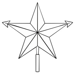Obraz premium Black line drawing of a star with arrows pointing outwards for design elements and illustrations.