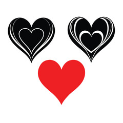 Three stylized black hearts are prominently displayed in vector format