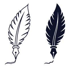 Obraz premium Elegant illustrations of quill pen with feather design vector graphics on a white background
