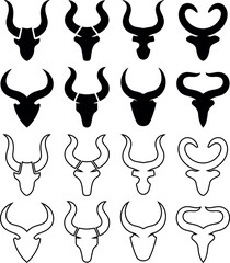 Diverse Bull Head Icons Collection with Various Design Styles and Shapes