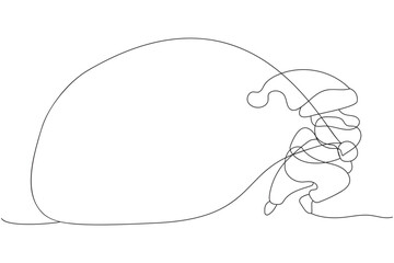 Santa Claus with a huge bag one line continuous drawing.  Christmas concept, Vector illustration.