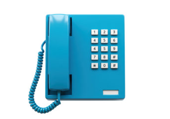 Isolated Blue Touch-Tone Telephone on Display For A Vintage Phone Communication Device