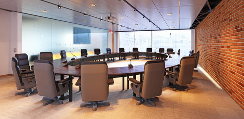 3d rendering of a modern corporate boardroom. Empty conference room interior for business meetings