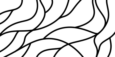 Black lines on a white background, a smooth abstract pattern. A modern linear design in a contrasting palette, ideal for interiors.