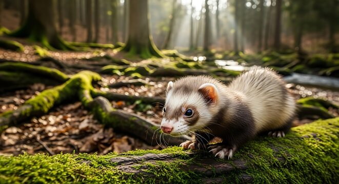 Ferret in the Forest - A Close-Up of a Curious Creature.