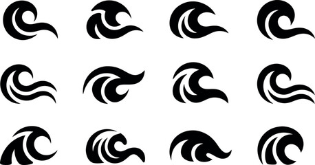 Obraz premium Wave Icons Collection Ocean Water Symbols Graphic Elements Set of Vector Illustrations