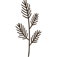 A minimalist brown branch with delicate needles on a transparent background symbolizing nature and simplicity