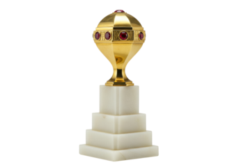 Isolated golden ornamental artifact for religious practice, luxury decorative object on marble