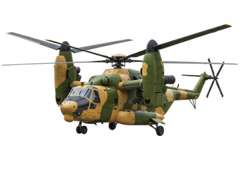 Isolated Military Tiltrotor Aircraft with Camouflage, Modern Rotary Aviation, Army Utility Transport