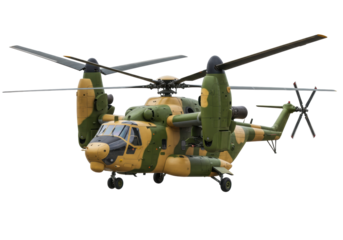 Isolated Military Tiltrotor Aircraft with Camouflage, Modern Rotary Aviation, Army Utility Transport