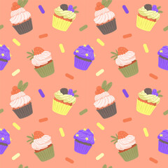 Cupcake seamless pattern vector
