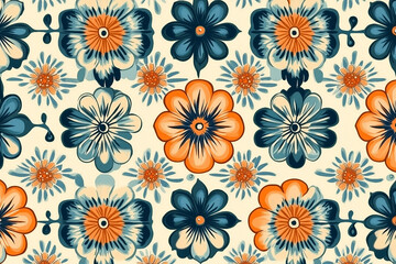 Colorful flowers leaves with details in a retro and vintage style generative ai