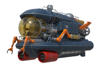 Fototapeta premium Isolated submarine design, exploration of the seabed with innovative machinery in the deep sea