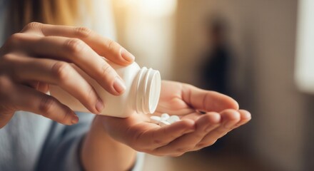 Close-Up of Hands Holding Medicine Bottle and Pills in Natural Light