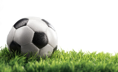 Obraz premium soccer ball on grass against a white background, banner 
