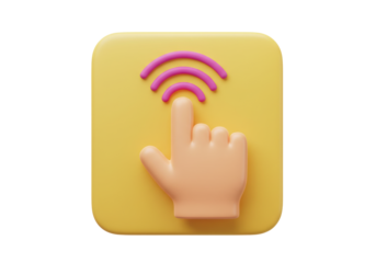 Isolated hand pointing to signal waves with communication connection technology idea icon