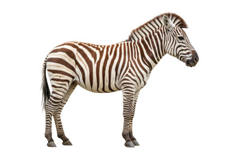 Isolated plains zebra, standing still, a majestic African mammal in full side-view shot