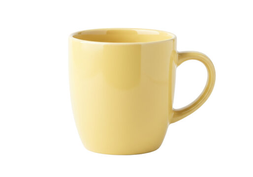 Isolated pastel-yellow ceramic coffee mug, simple kitchenware for hot drinks and beverages