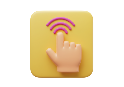 Isolated hand pointing to signal waves with communication connection technology idea icon