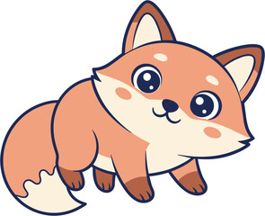 A cute cartoon baby fox with big eyes and a friendly smile, depicted in a simple, adorable style.
