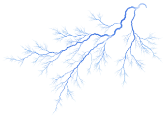 Isolated blue lightning strike, electricity bolt, energy stream with branches, illustration