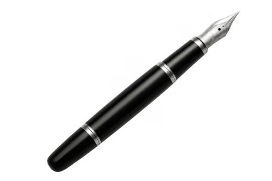 Black fountain pen with silver nib and rings