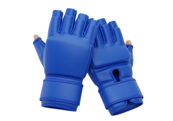 Isolated pair of blue leather fingerless boxing gloves or MMA sparring workout mitts gear