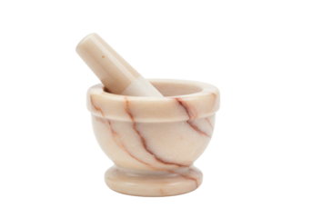 Isolated mortar and pestle set for grinding herbs and spices to season food and drink