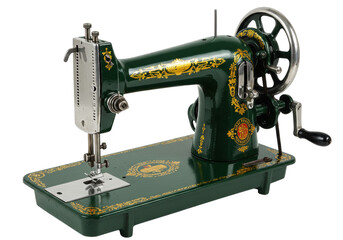 Isolated Old-fashioned Treadle Sewing Machine, Retro Equipment for Tailoring and Dressmaking