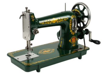 Isolated Old-fashioned Treadle Sewing Machine, Retro Equipment for Tailoring and Dressmaking