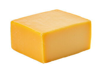Isolated sharp cheddar cheese block, yellow dairy food, whole cube, tasty snack food