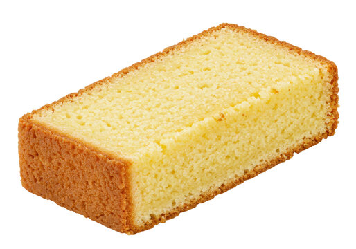 Isolated rectangular slice of butter cake, sweet dessert baked from scratch, pastry for snack