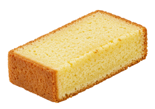 Isolated rectangular slice of butter cake, sweet dessert baked from scratch, pastry for snack
