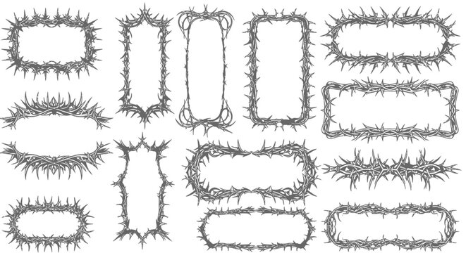Thorn Branches Wreath Frames Collection Set Vector Engraving Art