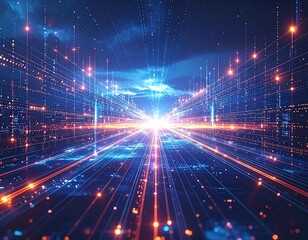 Futuristic Digital Cityscape Network Connectivity and Data Transmission