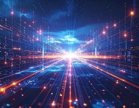 Futuristic Digital Cityscape Network Connectivity and Data Transmission