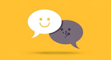 Obraz premium Two speech bubbles one happy one sad communicating on yellow background