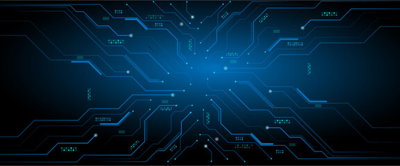 Circuit blue board texture on black technology web banner background. Horizontal web banner with empty place for text. © Zero Degree