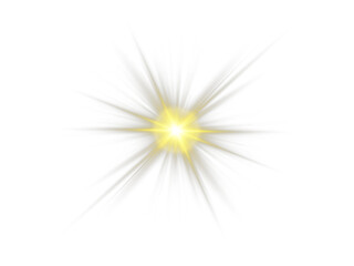 Bright yellow PNG star with glowing sparkles and radiant highlights. Luminous beams create dynamic, festive visuals. Transparent shining sun and bright flash enhance magical atmosphere.